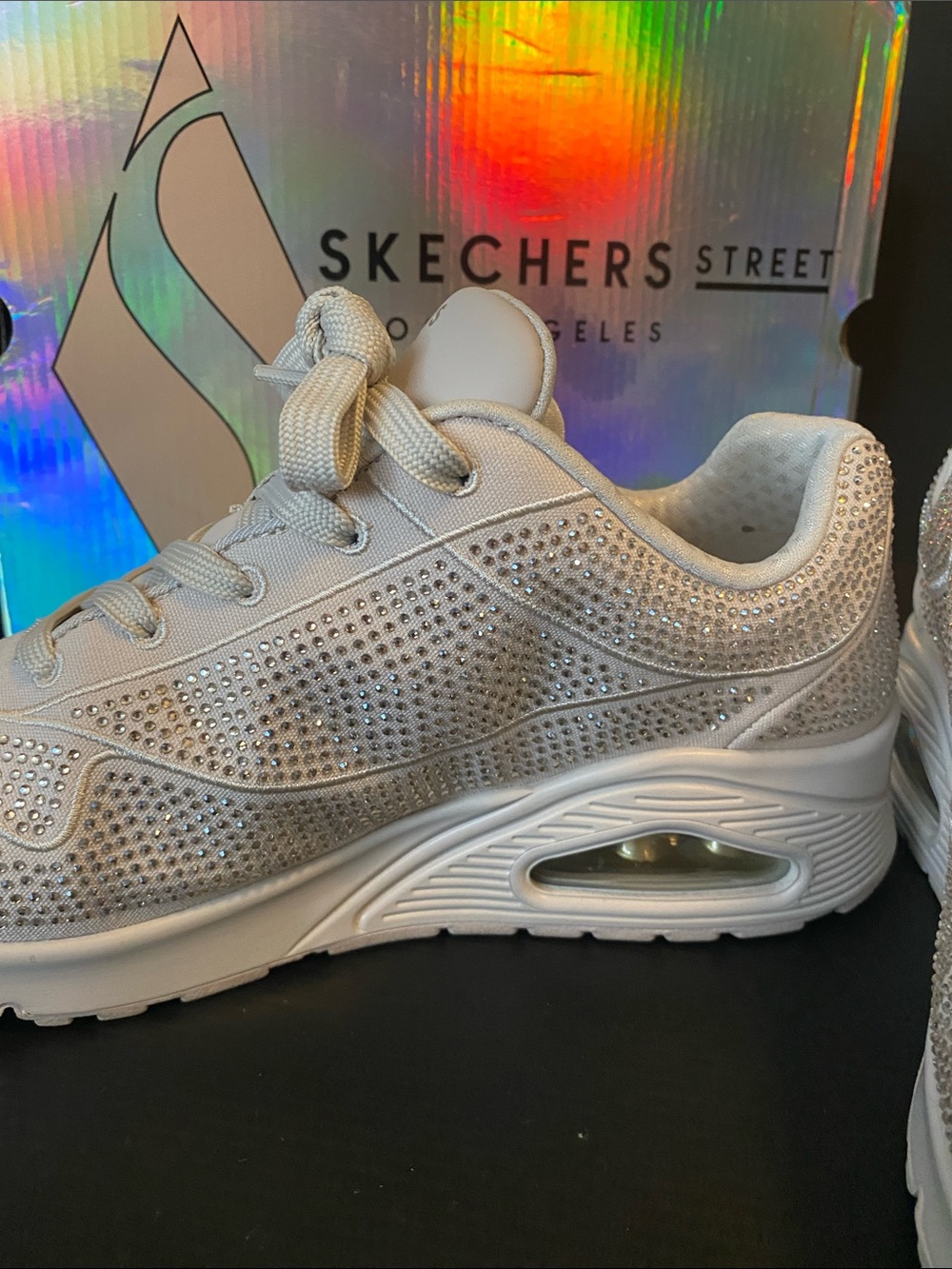 Skechers Disco Rave Women’s Ivory Rhinestone Athletic Sneakers Size 9.5 - Picture 4 of 8